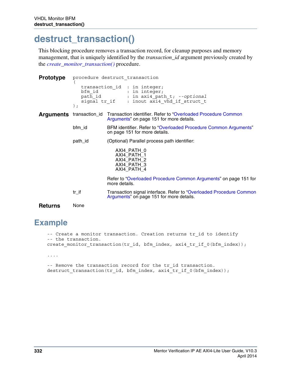 Destruct_transaction(), Example | Altera Mentor Verification IP Altera Edition AMBA AXI4-Lite User Manual | Page 332 / 413