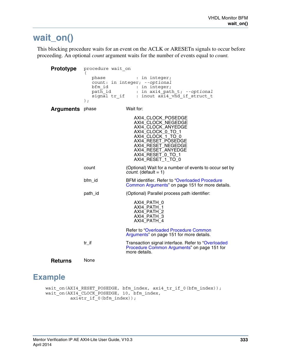 Wait_on(), Example | Altera Mentor Verification IP Altera Edition AMBA AXI4-Lite User Manual | Page 333 / 413