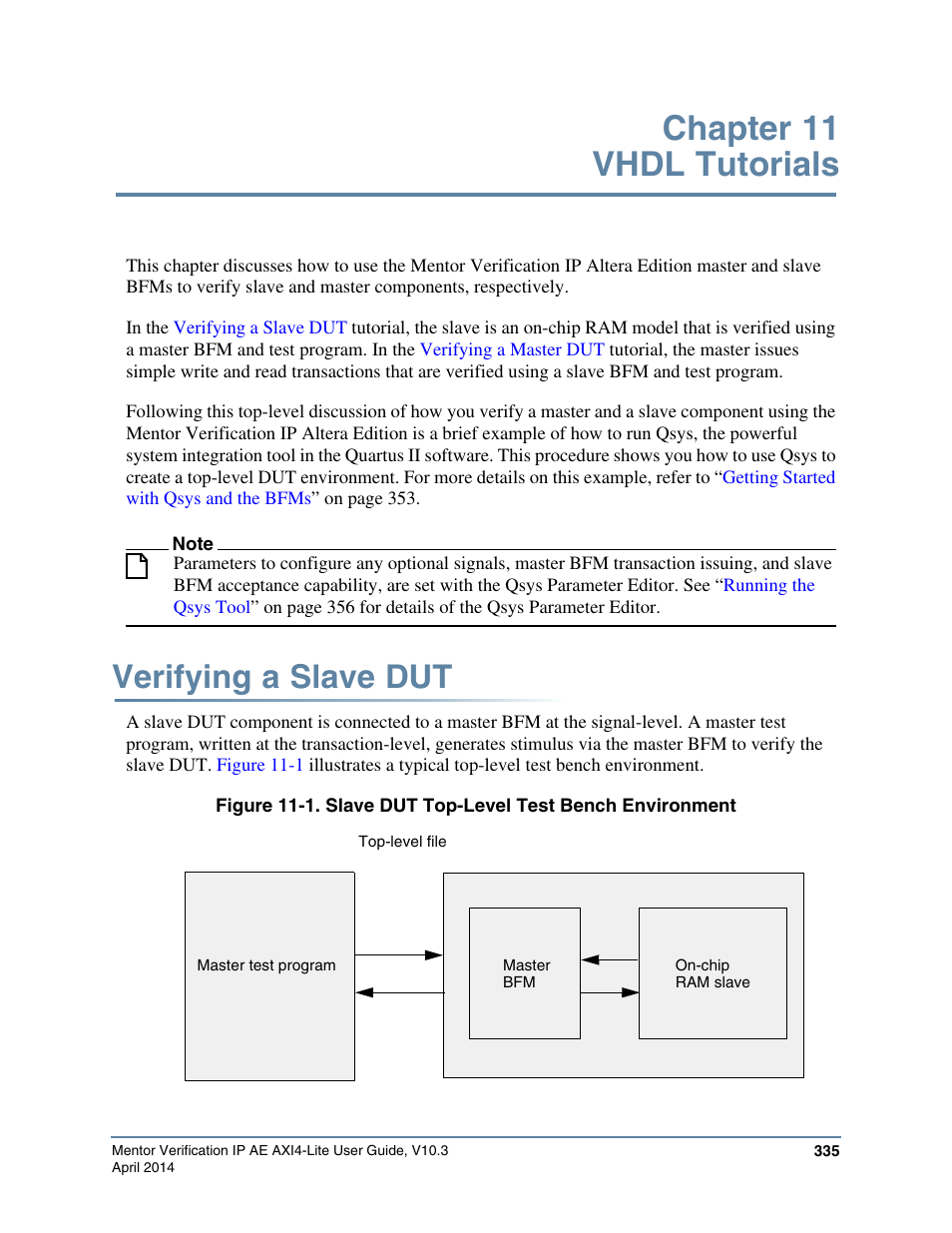 Chapter 11 vhdl tutorials, Verifying a slave dut | Altera Mentor Verification IP Altera Edition AMBA AXI4-Lite User Manual | Page 335 / 413