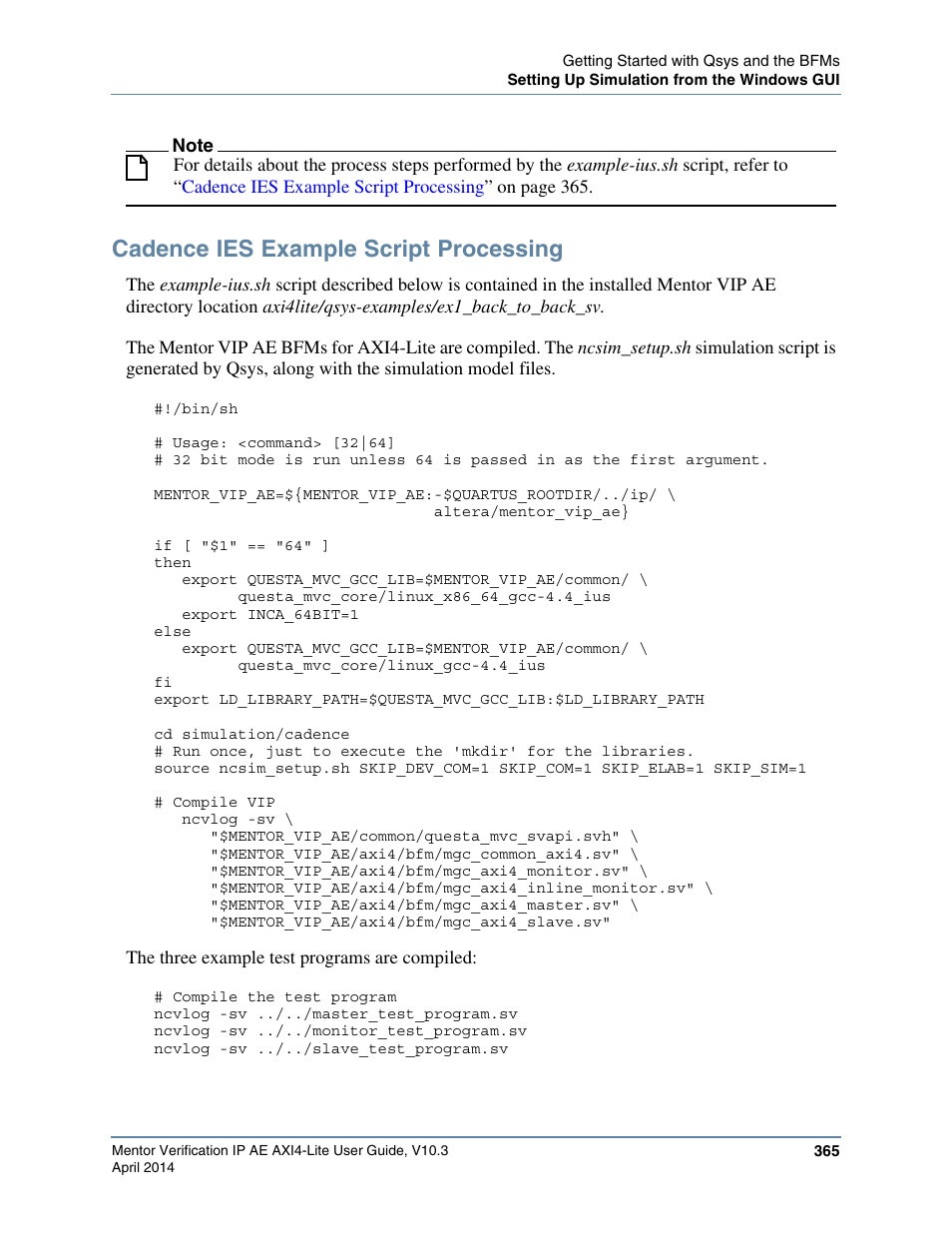 Cadence ies example script processing | Altera Mentor Verification IP Altera Edition AMBA AXI4-Lite User Manual | Page 365 / 413