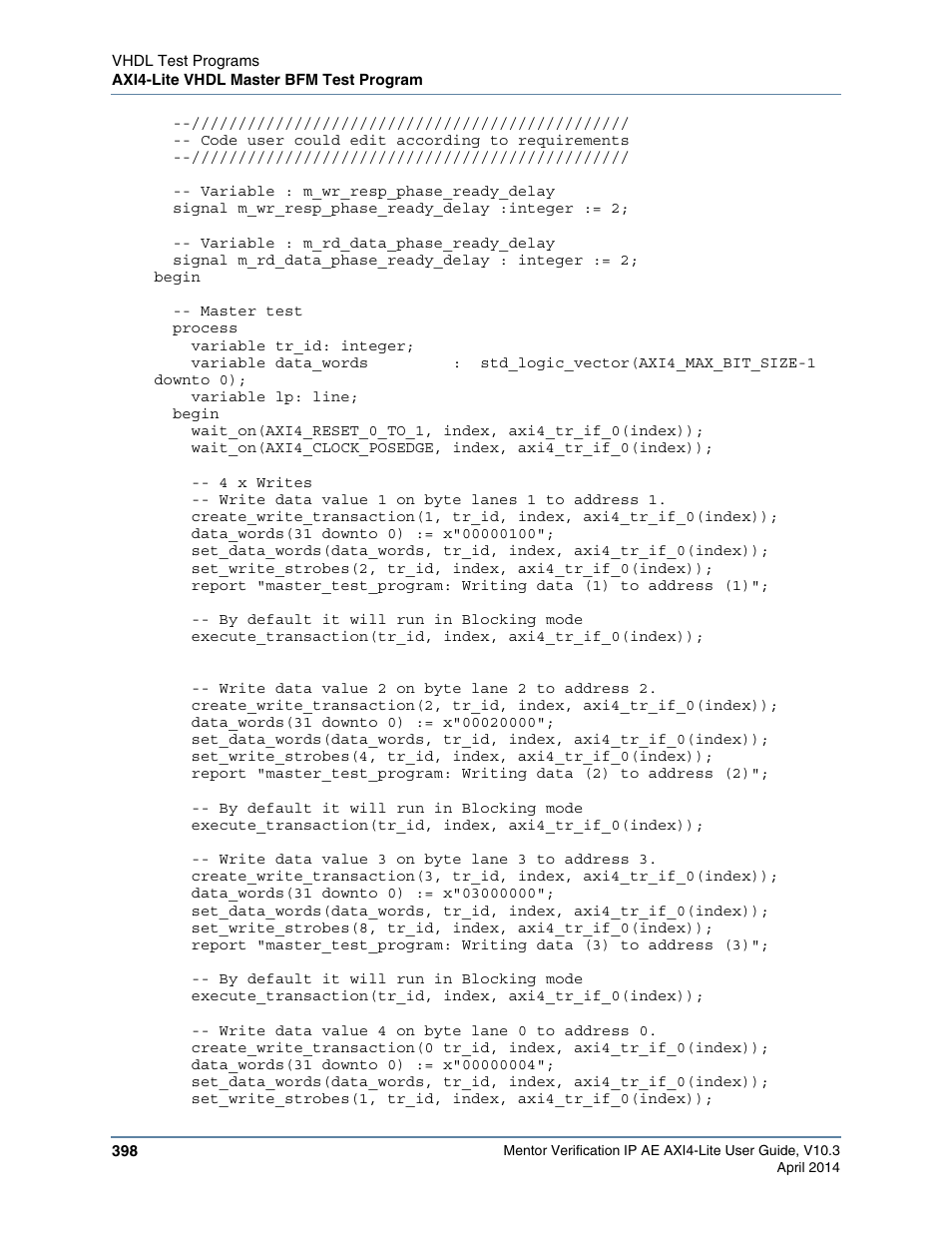 Altera Mentor Verification IP Altera Edition AMBA AXI4-Lite User Manual | Page 398 / 413