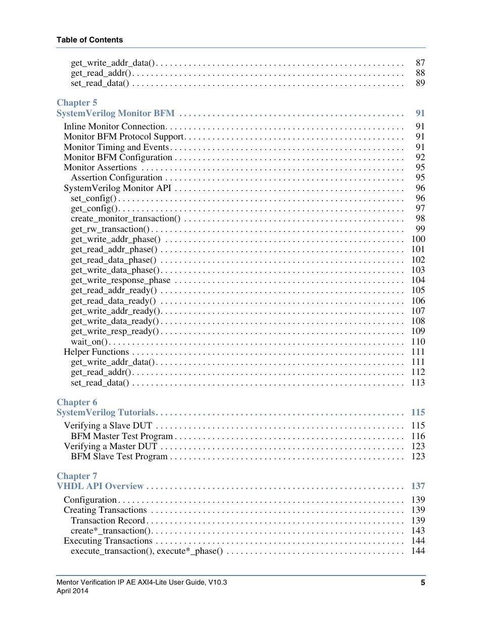 Altera Mentor Verification IP Altera Edition AMBA AXI4-Lite User Manual | Page 5 / 413