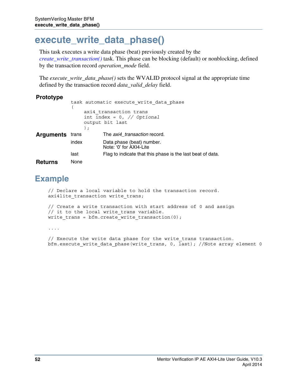 Execute_write_data_phase(), Example, Task followed by the | Task a, Tasks simultaneously; otherwise | Altera Mentor Verification IP Altera Edition AMBA AXI4-Lite User Manual | Page 52 / 413