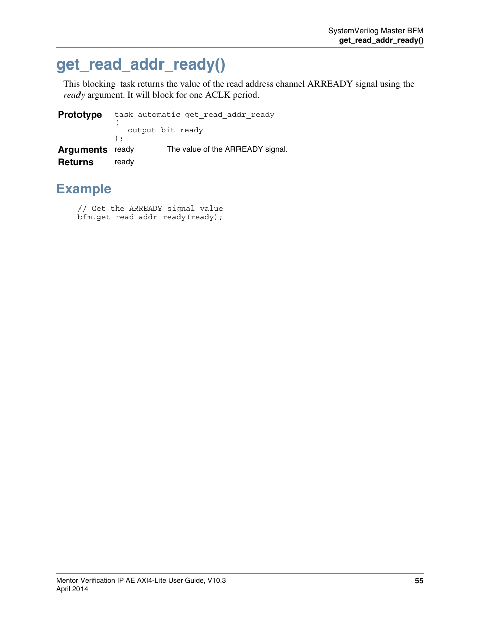 Get_read_addr_ready(), Example | Altera Mentor Verification IP Altera Edition AMBA AXI4-Lite User Manual | Page 55 / 413