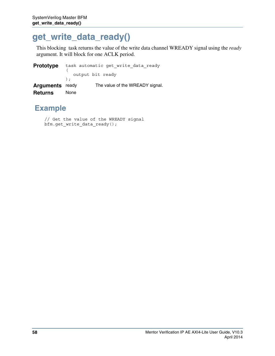 Get_write_data_ready(), Example | Altera Mentor Verification IP Altera Edition AMBA AXI4-Lite User Manual | Page 58 / 413