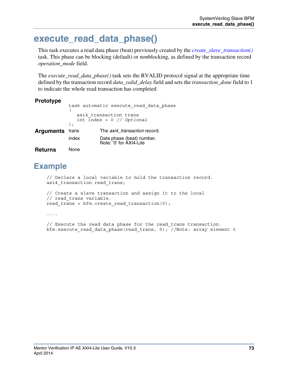 Execute_read_data_phase(), Example | Altera Mentor Verification IP Altera Edition AMBA AXI4-Lite User Manual | Page 73 / 413