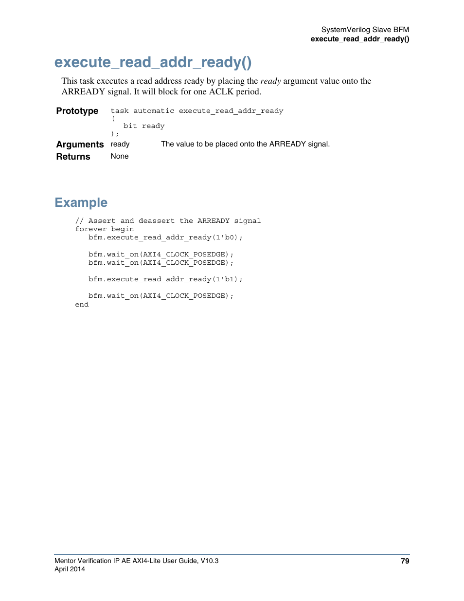 Execute_read_addr_ready(), Example | Altera Mentor Verification IP Altera Edition AMBA AXI4-Lite User Manual | Page 79 / 413