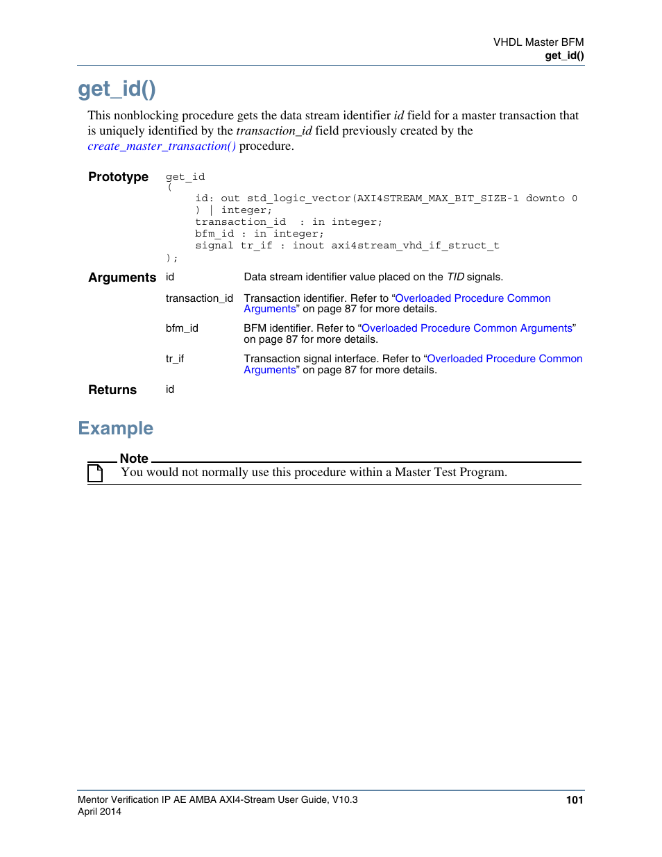 Get_id(), Example | Altera Mentor Verification IP Altera Edition AMBA AXI4-Stream User Manual | Page 101 / 231