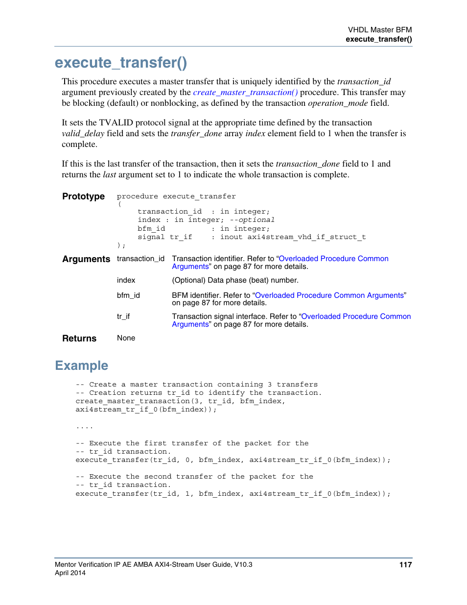 Execute_transfer(), Example, Procedure for each transfer within | Altera Mentor Verification IP Altera Edition AMBA AXI4-Stream User Manual | Page 117 / 231