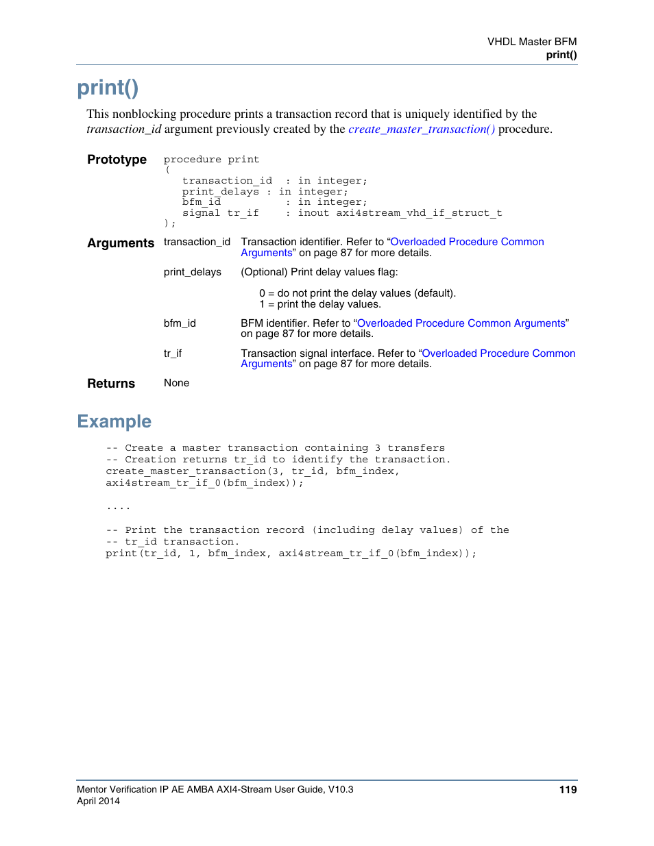 Print(), Example | Altera Mentor Verification IP Altera Edition AMBA AXI4-Stream User Manual | Page 119 / 231