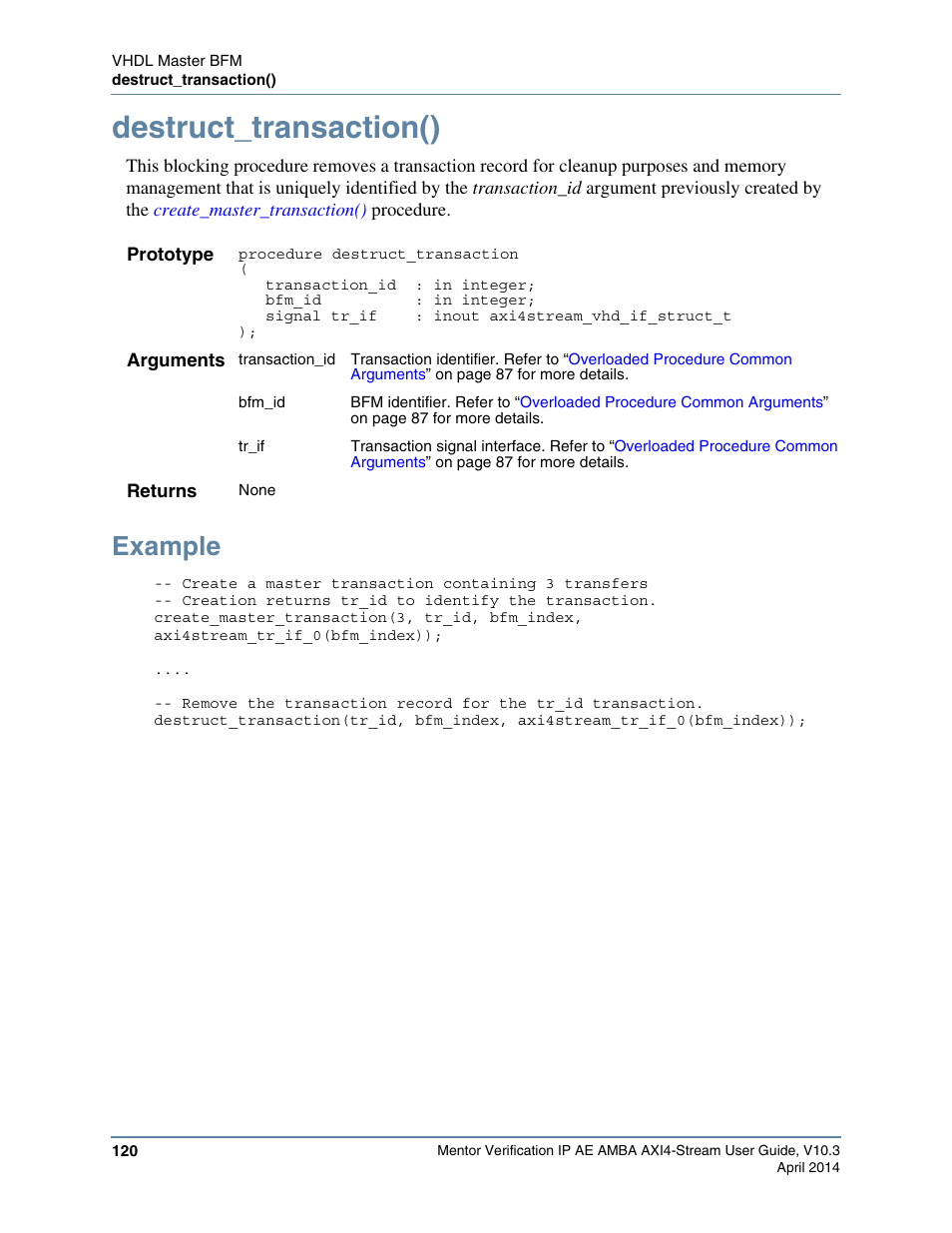Destruct_transaction(), Example | Altera Mentor Verification IP Altera Edition AMBA AXI4-Stream User Manual | Page 120 / 231