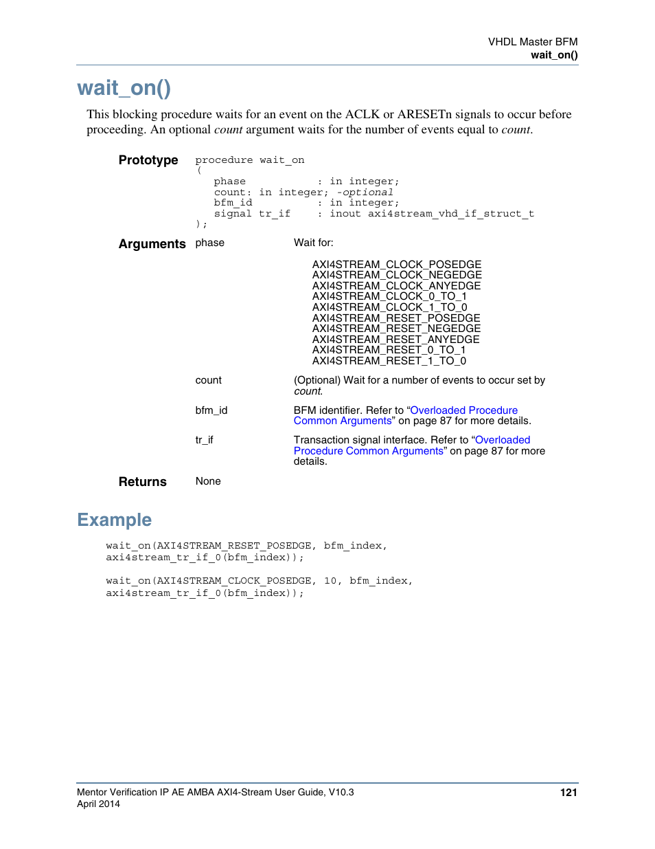 Wait_on(), Example | Altera Mentor Verification IP Altera Edition AMBA AXI4-Stream User Manual | Page 121 / 231