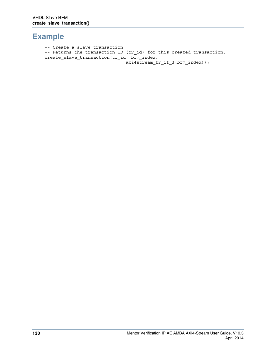 Example | Altera Mentor Verification IP Altera Edition AMBA AXI4-Stream User Manual | Page 130 / 231
