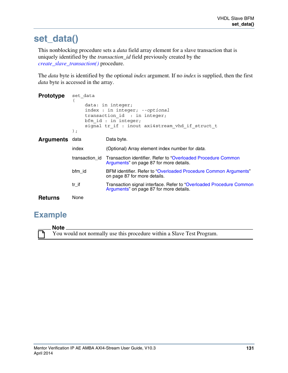 Set_data(), Example | Altera Mentor Verification IP Altera Edition AMBA AXI4-Stream User Manual | Page 131 / 231