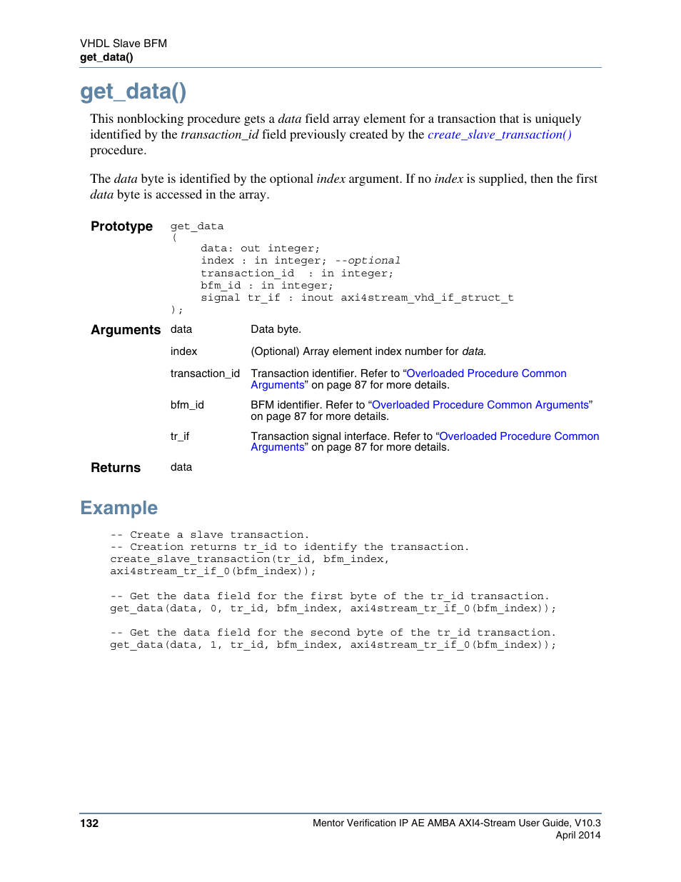 Get_data(), Example | Altera Mentor Verification IP Altera Edition AMBA AXI4-Stream User Manual | Page 132 / 231