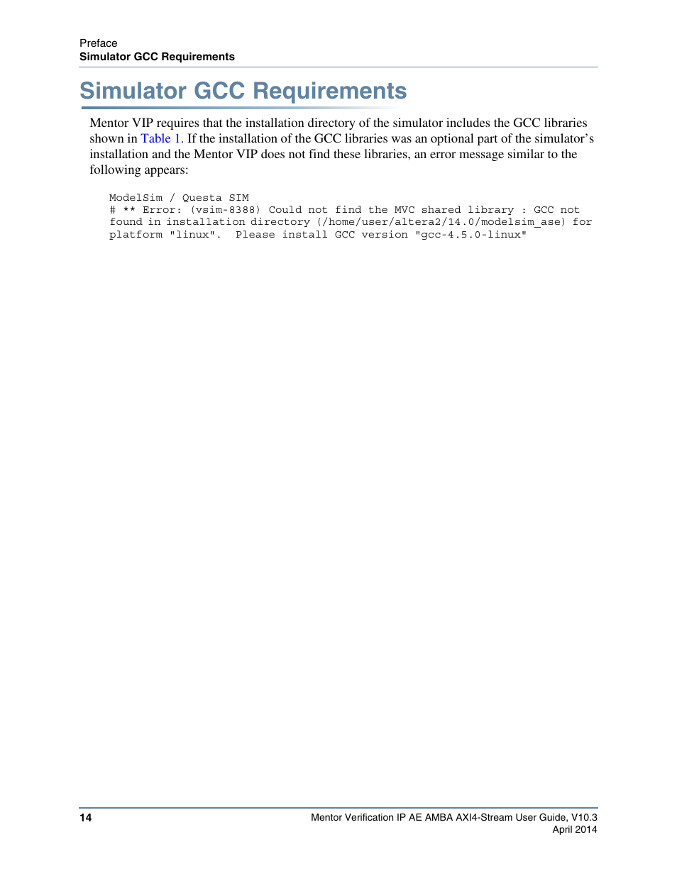 Simulator gcc requirements | Altera Mentor Verification IP Altera Edition AMBA AXI4-Stream User Manual | Page 14 / 231