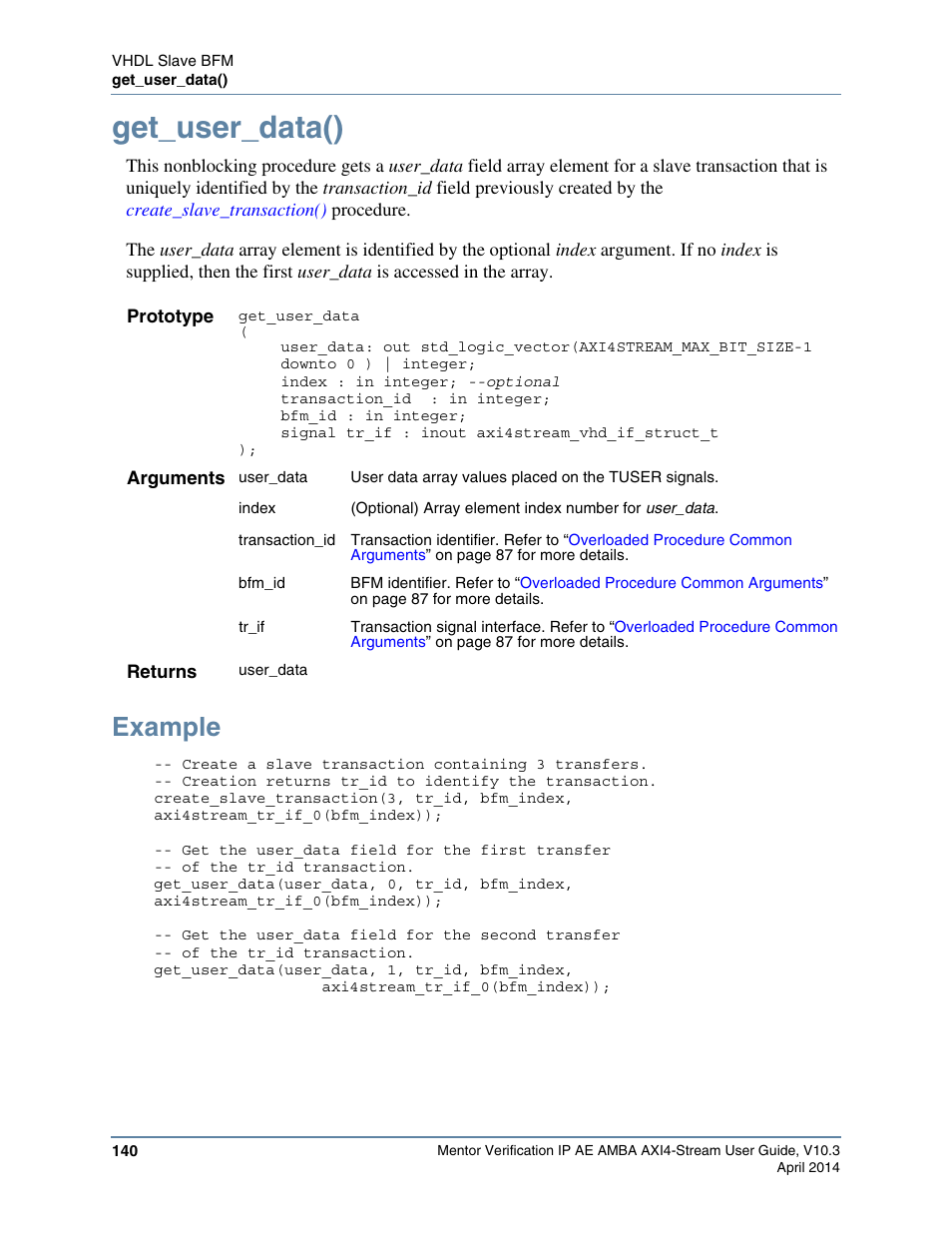 Get_user_data(), Example | Altera Mentor Verification IP Altera Edition AMBA AXI4-Stream User Manual | Page 140 / 231