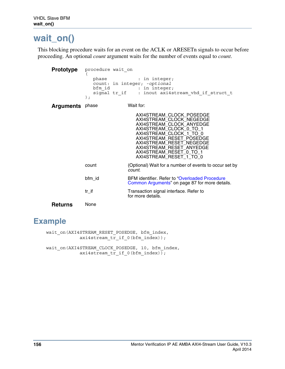 Wait_on(), Example | Altera Mentor Verification IP Altera Edition AMBA AXI4-Stream User Manual | Page 156 / 231