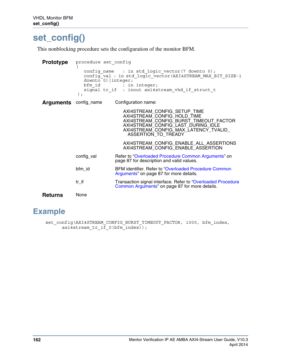 Set_config(), Example, Fields that you set with the | Command as shown in | Altera Mentor Verification IP Altera Edition AMBA AXI4-Stream User Manual | Page 162 / 231