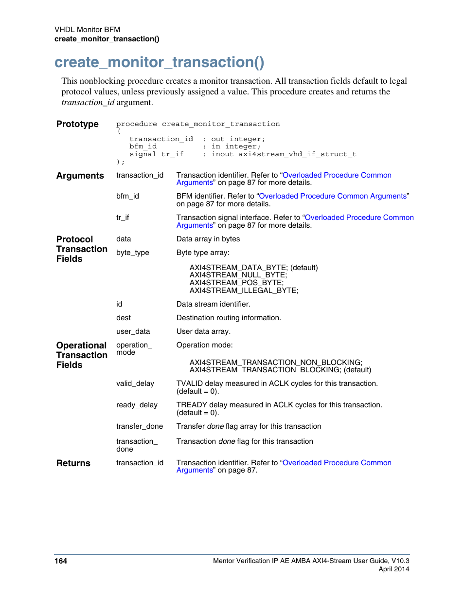 Create_monitor_transaction(), Fer to, For default protocol | Altera Mentor Verification IP Altera Edition AMBA AXI4-Stream User Manual | Page 164 / 231
