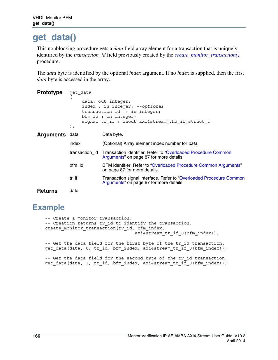 Get_data(), Example | Altera Mentor Verification IP Altera Edition AMBA AXI4-Stream User Manual | Page 166 / 231