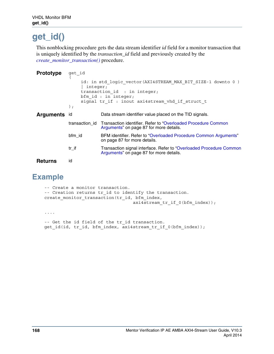 Get_id(), Example | Altera Mentor Verification IP Altera Edition AMBA AXI4-Stream User Manual | Page 168 / 231