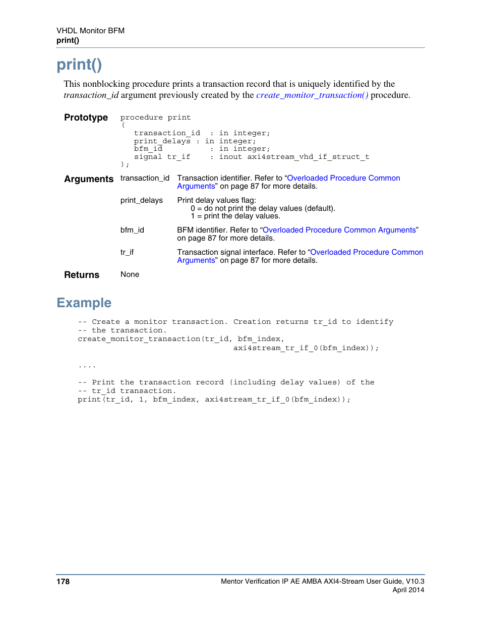 Print(), Example | Altera Mentor Verification IP Altera Edition AMBA AXI4-Stream User Manual | Page 178 / 231