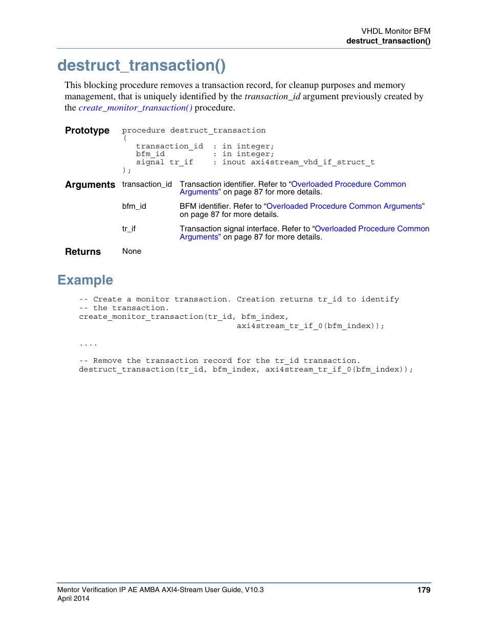 Destruct_transaction(), Example | Altera Mentor Verification IP Altera Edition AMBA AXI4-Stream User Manual | Page 179 / 231