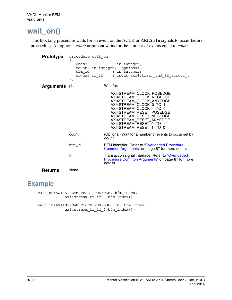 Wait_on(), Example | Altera Mentor Verification IP Altera Edition AMBA AXI4-Stream User Manual | Page 180 / 231