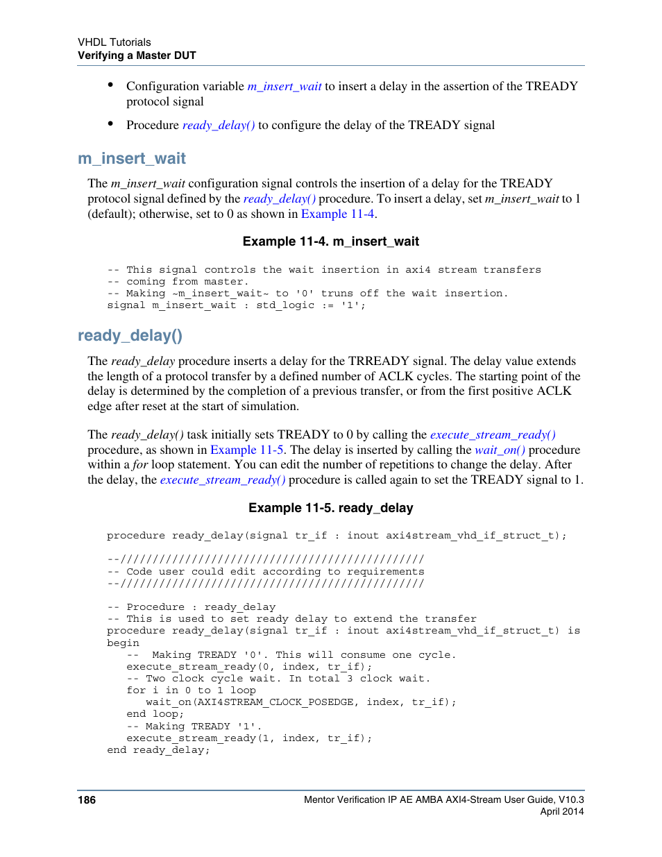 M_insert_wait, Ready_delay() | Altera Mentor Verification IP Altera Edition AMBA AXI4-Stream User Manual | Page 186 / 231