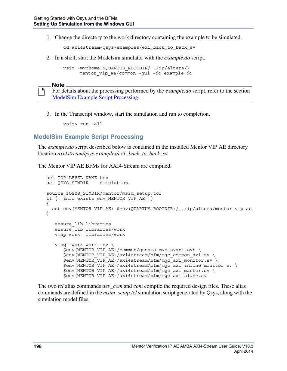 Modelsim example script processing | Altera Mentor Verification IP Altera Edition AMBA AXI4-Stream User Manual | Page 198 / 231