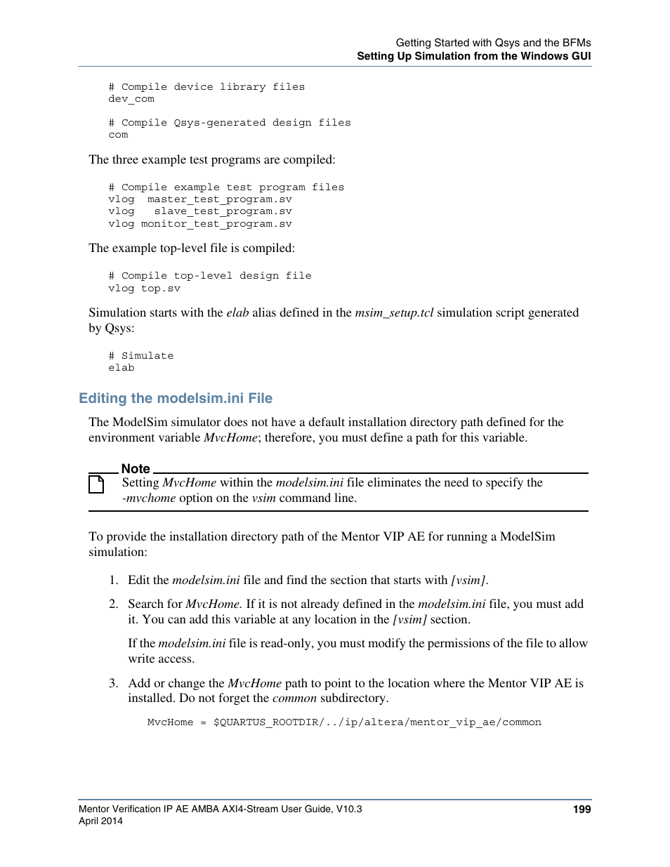 Editing the modelsim.ini file, Editing, The modelsim.ini file | Altera Mentor Verification IP Altera Edition AMBA AXI4-Stream User Manual | Page 199 / 231