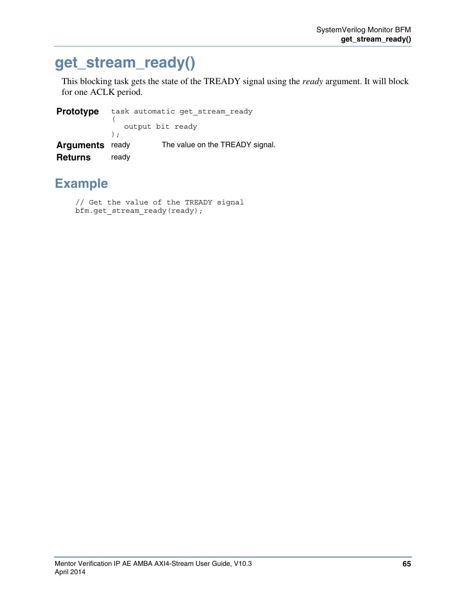 Get_stream_ready(), Example | Altera Mentor Verification IP Altera Edition AMBA AXI4-Stream User Manual | Page 65 / 231