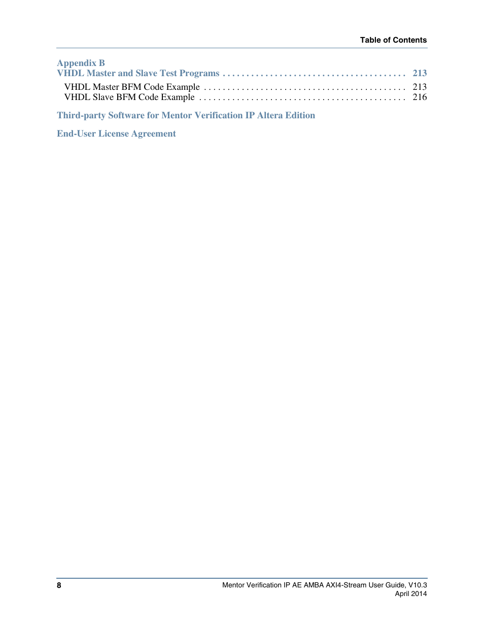 Altera Mentor Verification IP Altera Edition AMBA AXI4-Stream User Manual | Page 8 / 231