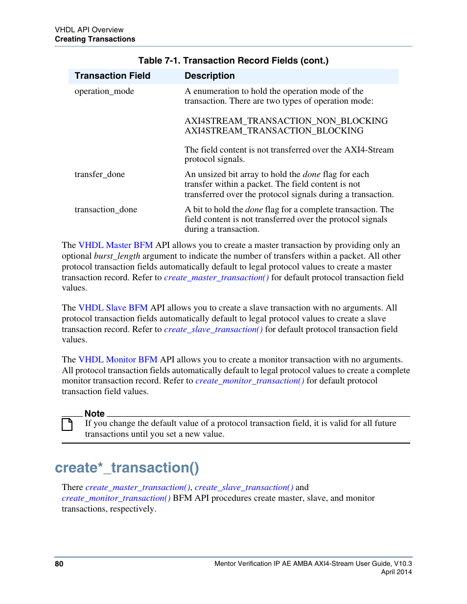 Create*_transaction() | Altera Mentor Verification IP Altera Edition AMBA AXI4-Stream User Manual | Page 80 / 231