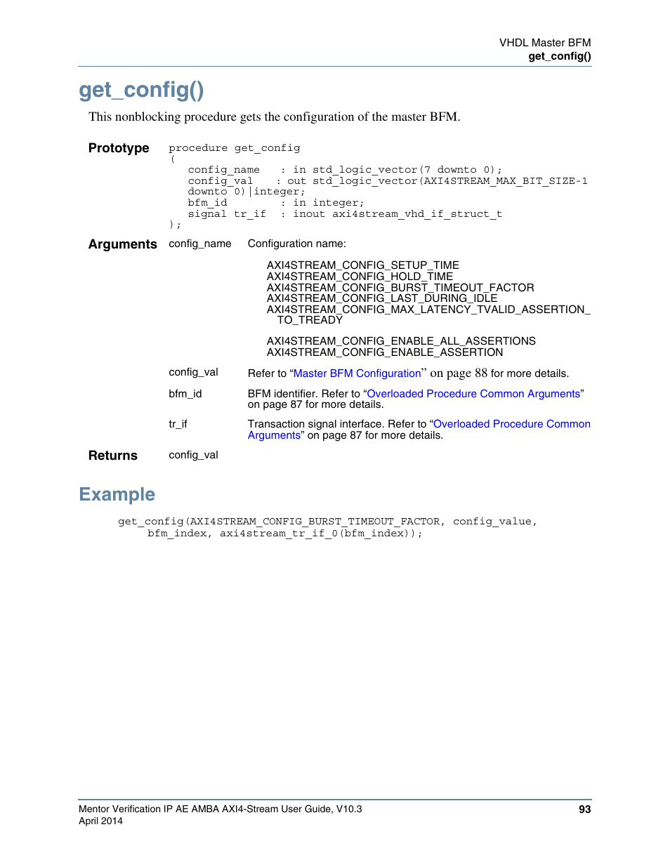 Get_config(), Example | Altera Mentor Verification IP Altera Edition AMBA AXI4-Stream User Manual | Page 93 / 231