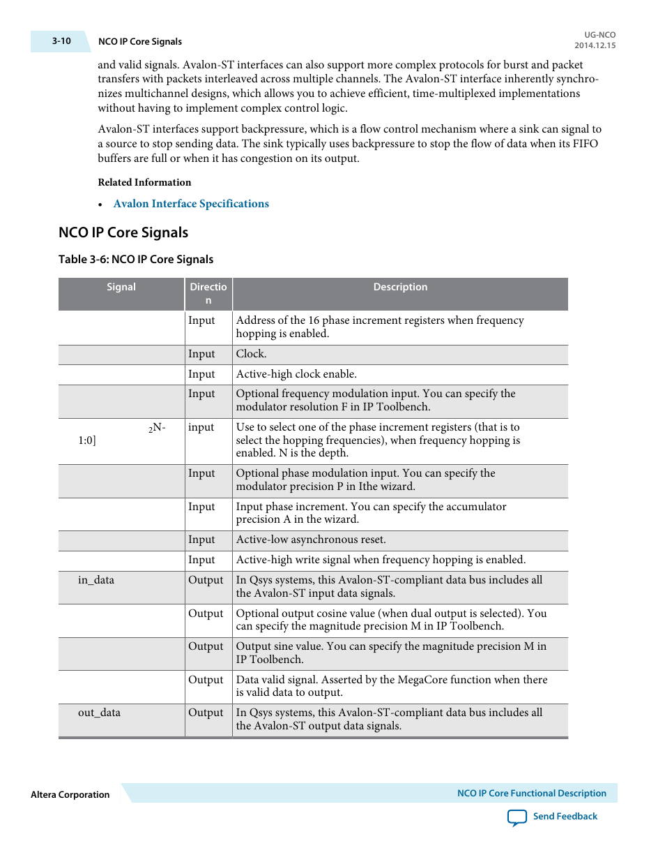 Nco ip core signals, Nco ip core signals -10 | Altera NCO MegaCore Function User Manual | Page 27 / 35