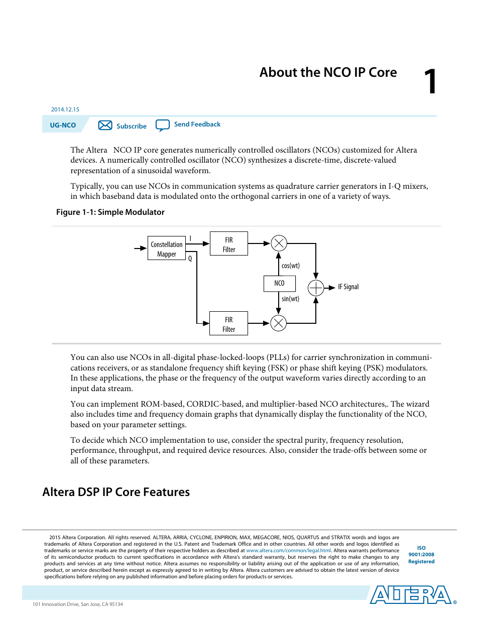 About the nco ip core, Altera dsp ip core features, About the nco ip core -1 | Altera dsp ip core features -1 | Altera NCO MegaCore Function User Manual | Page 4 / 35