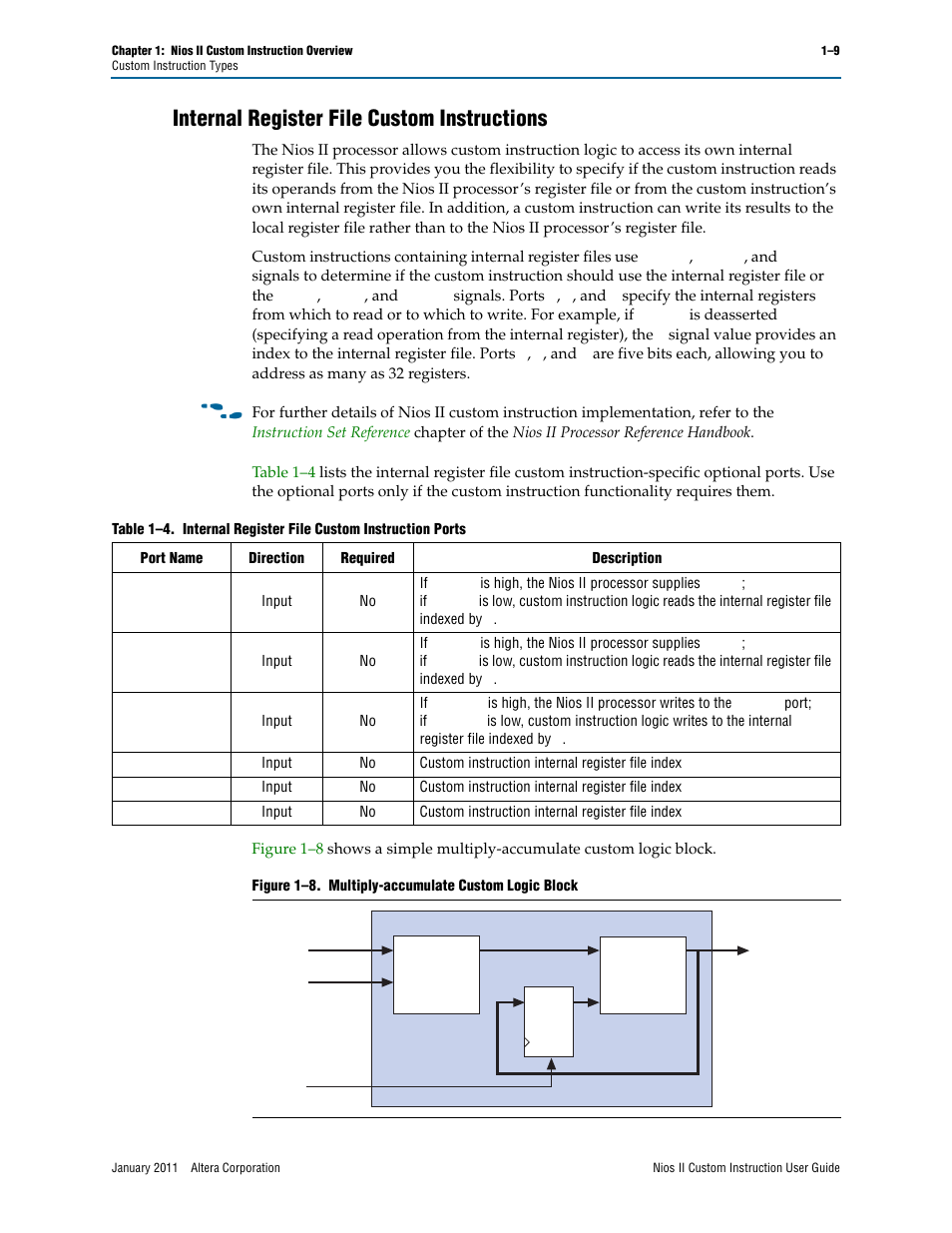 Internal register file custom instructions, Internal register file custom instructions –9, Internal register file custom | Altera Nios II Custom User Manual | Page 13 / 50