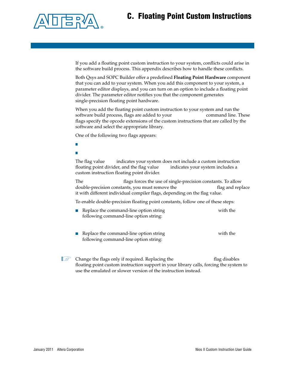 C. floating point custom instructions, Appendix c. floating point custom instructions | Altera Nios II Custom User Manual | Page 47 / 50