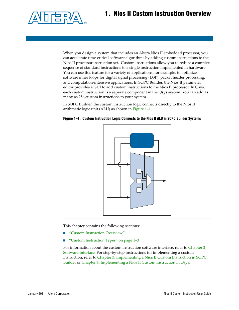 Nios ii custom instruction overview, Chapter 1. nios ii custom instruction overview | Altera Nios II Custom User Manual | Page 5 / 50