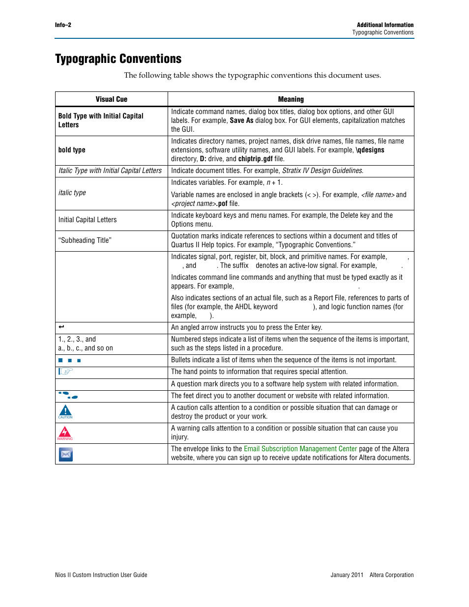 Typographic conventions | Altera Nios II Custom User Manual | Page 50 / 50