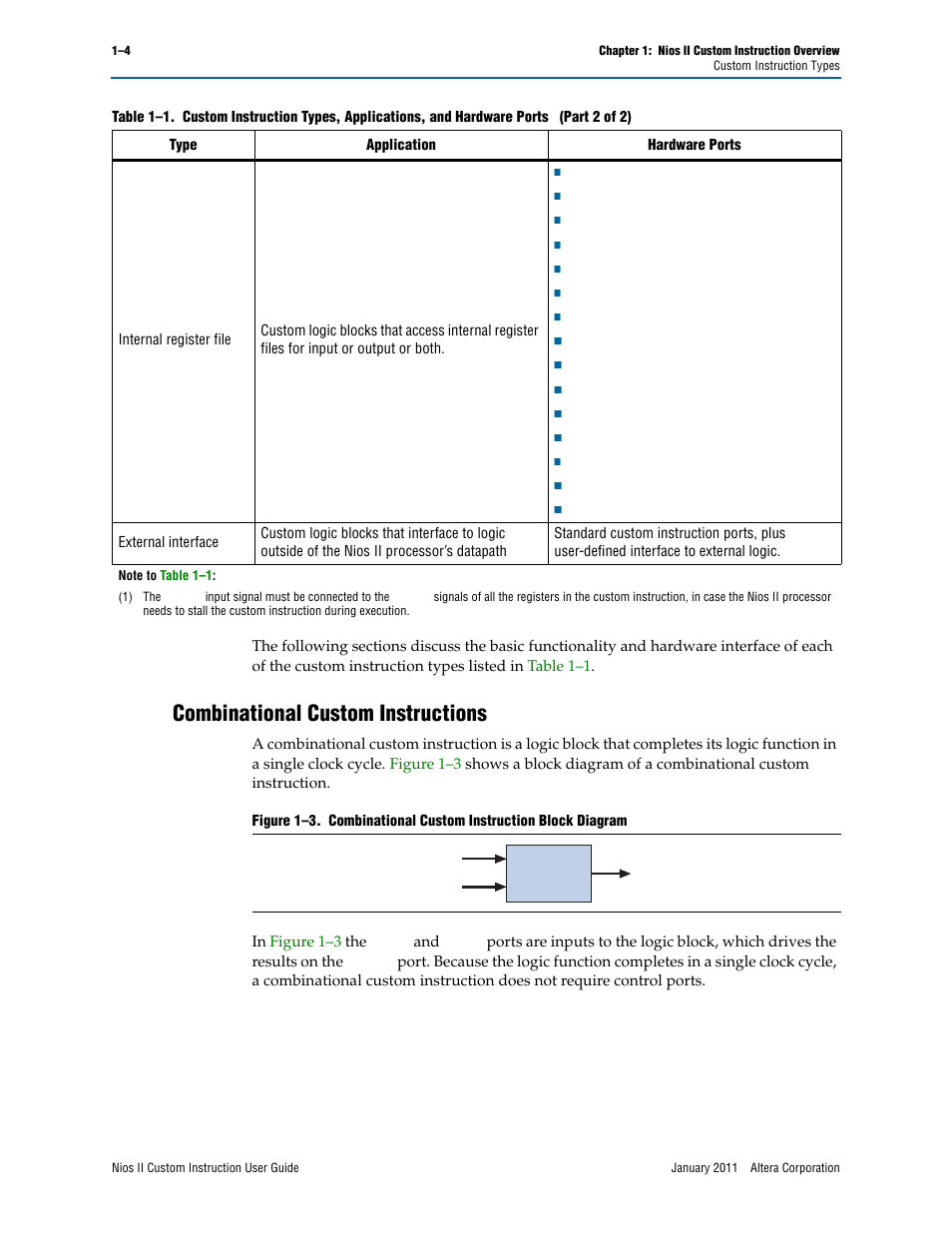 Combinational custom instructions, Combinational custom instructions –4 | Altera Nios II Custom User Manual | Page 8 / 50