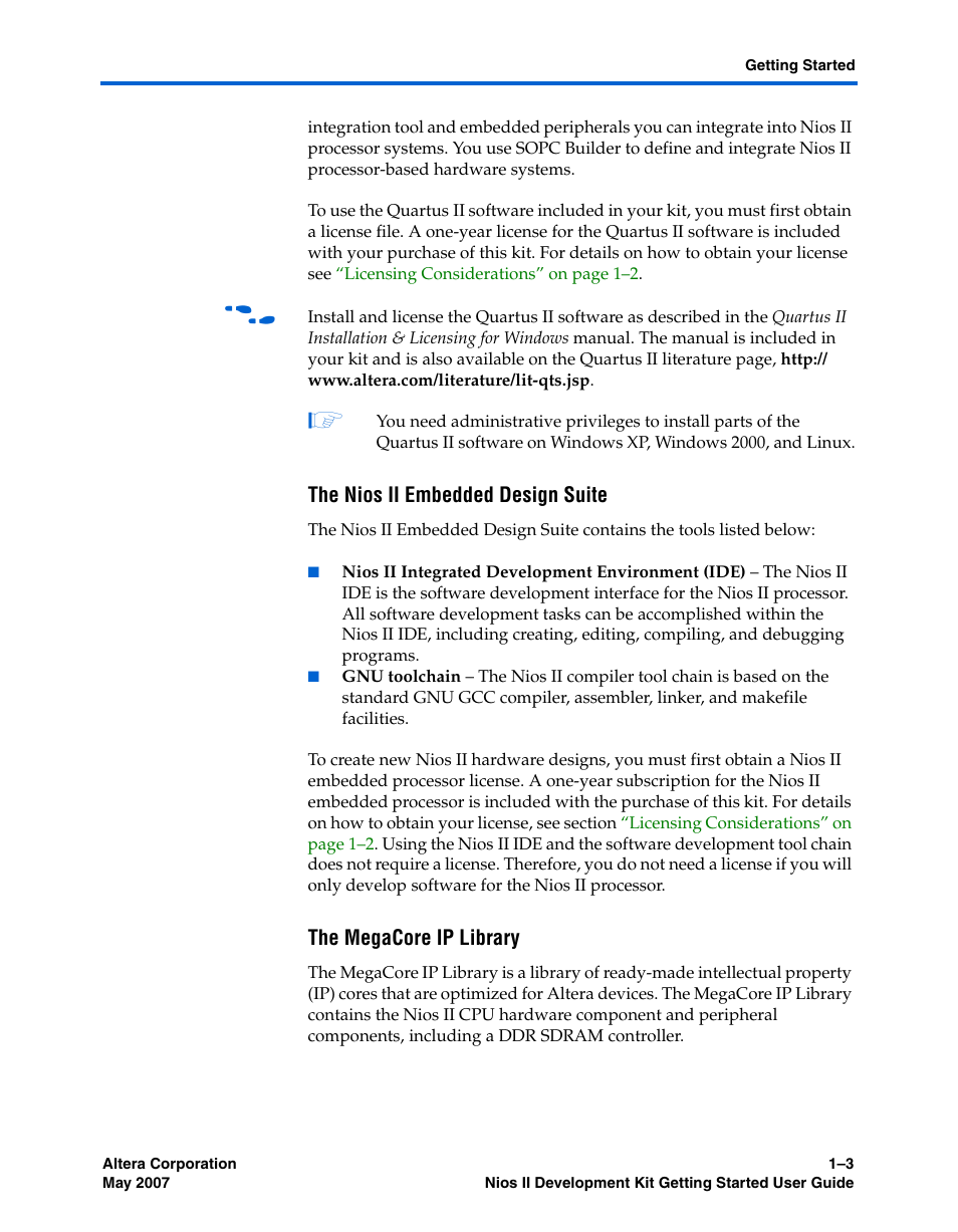 The nios ii embedded design suite, The megacore ip library | Altera Nios II User Manual | Page 11 / 22