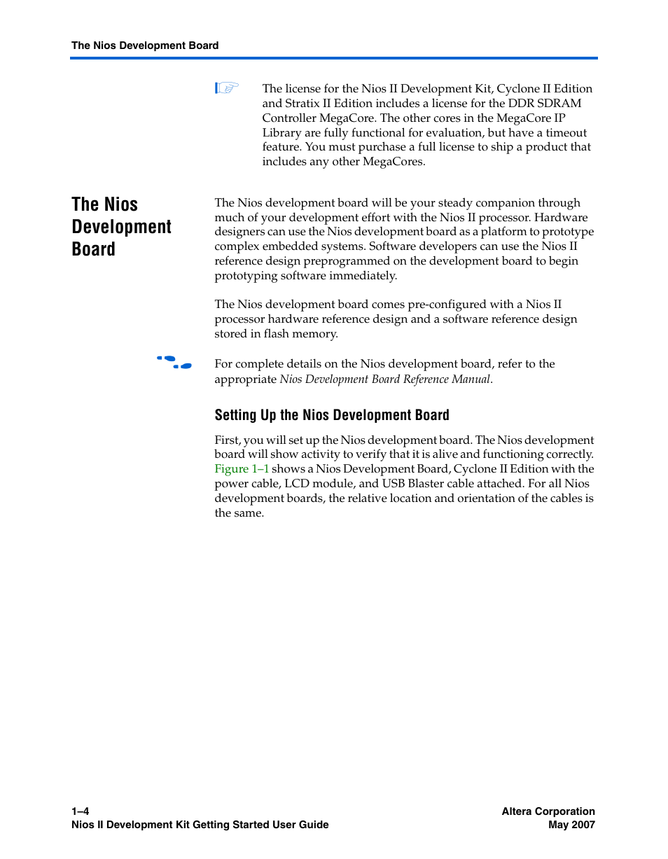 The nios development board, Setting up the nios development board, The nios development board –4 | Altera Nios II User Manual | Page 12 / 22