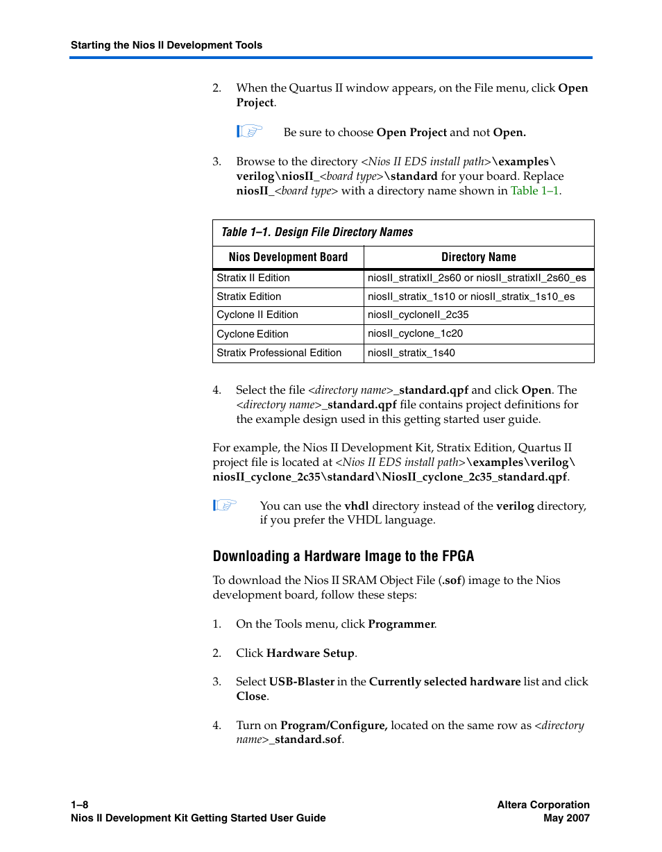 Downloading a hardware image to the fpga | Altera Nios II User Manual | Page 16 / 22