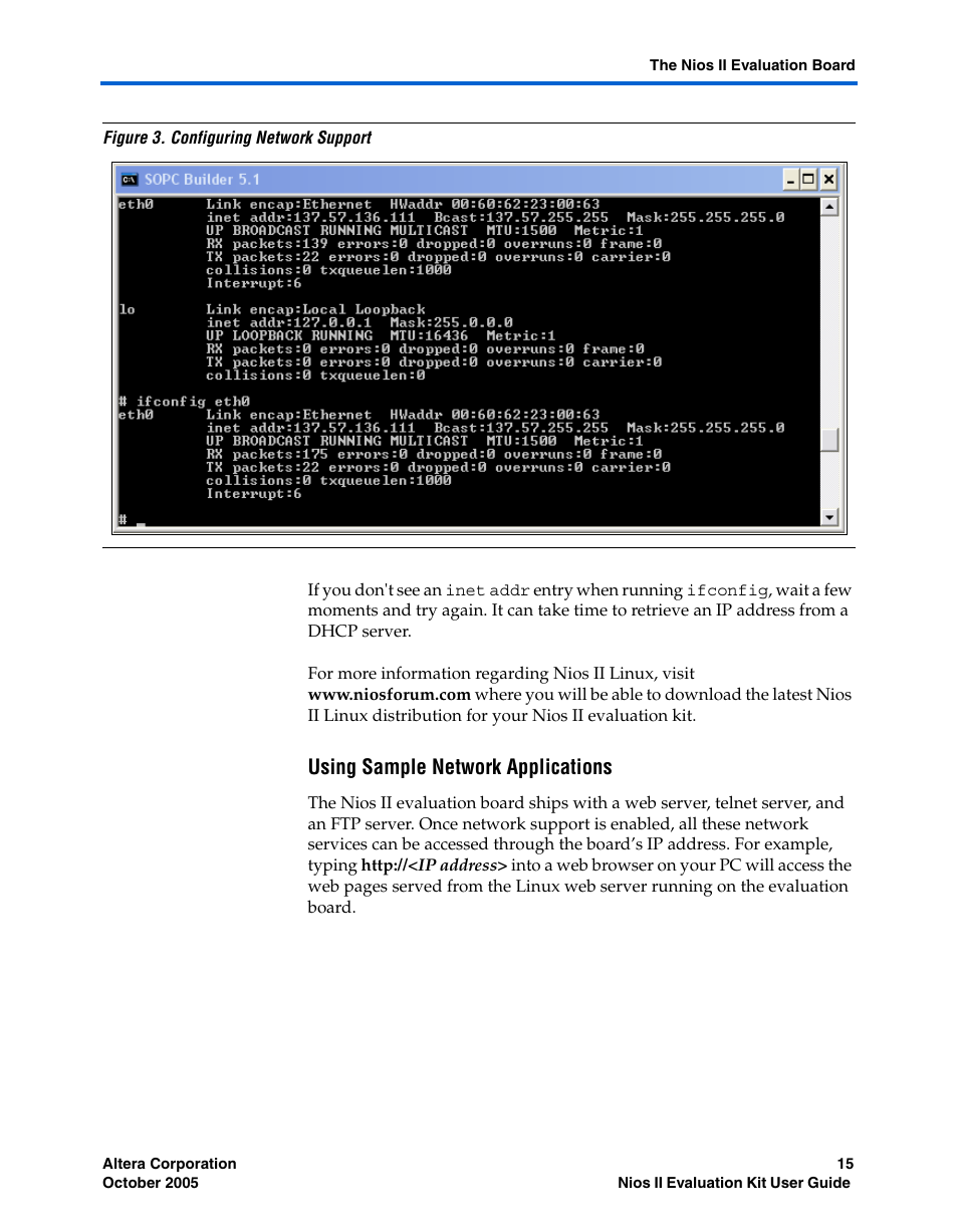 Using sample network applications | Altera Nios II User Manual | Page 15 / 22
