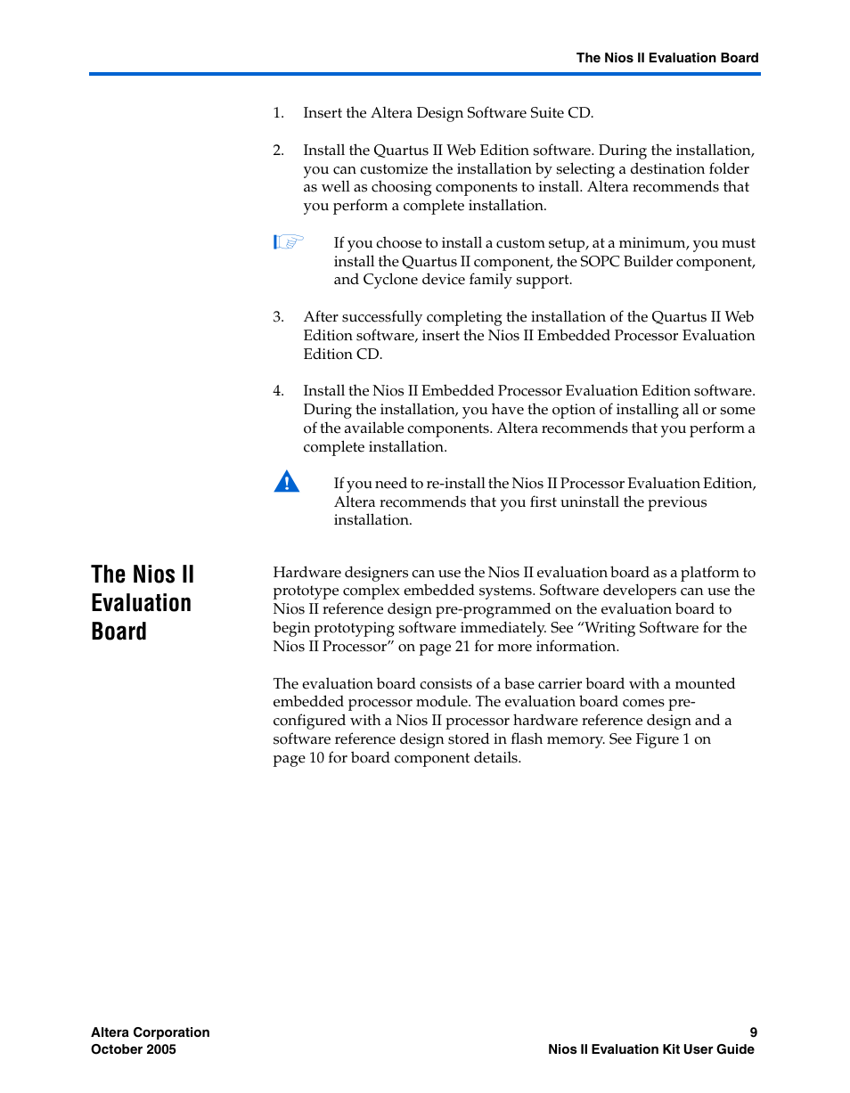The nios ii evaluation board, The nios ii evaluation board –9 | Altera Nios II User Manual | Page 9 / 22