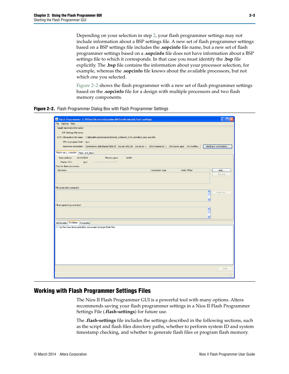 Working with flash programmer settings files, Working with flash programmer settings files –3 | Altera Nios II User Manual | Page 11 / 37