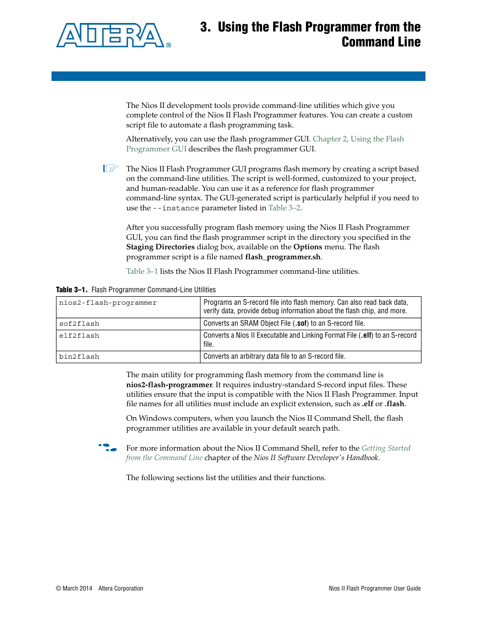 Using the flash programmer from the command line, Chapter 3, using the flash programmer from the, Command line | Chapter 3 | Altera Nios II User Manual | Page 15 / 37